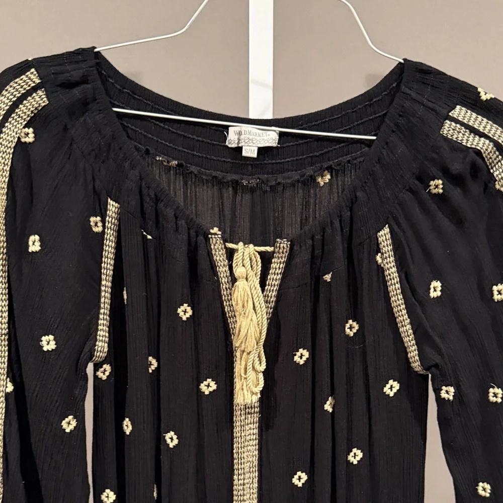 World Market Black Off-the-Shoulder Maxi Dress with Gold Embroidery - Picture 3 of 10